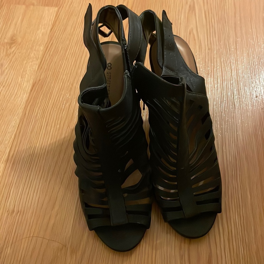 Black caged heels